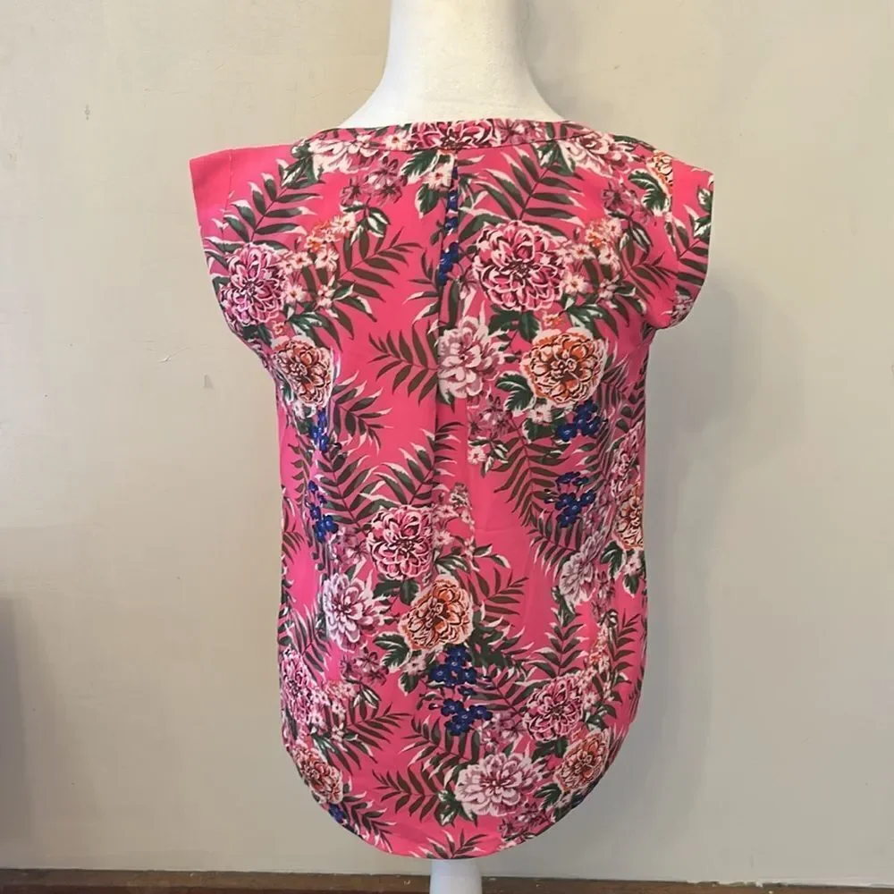 J Crew Floral Hot Pink Sleeveless Top Size 00 EUC